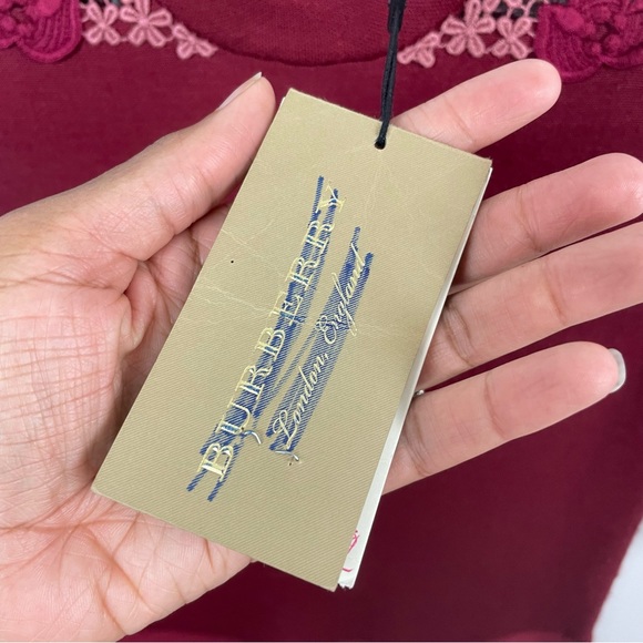 Burberry London Macrame Yoke 3/4 Sleeve Dress Carmine Red Size Large - Picture 7 of 14